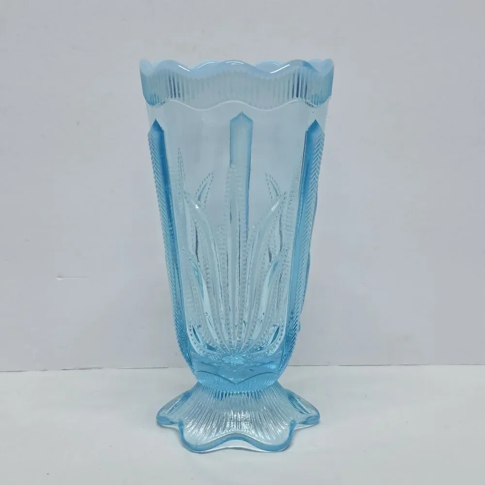 Vintage Fenton Cactus Blue Opalescent Glass Vase 7 Inches